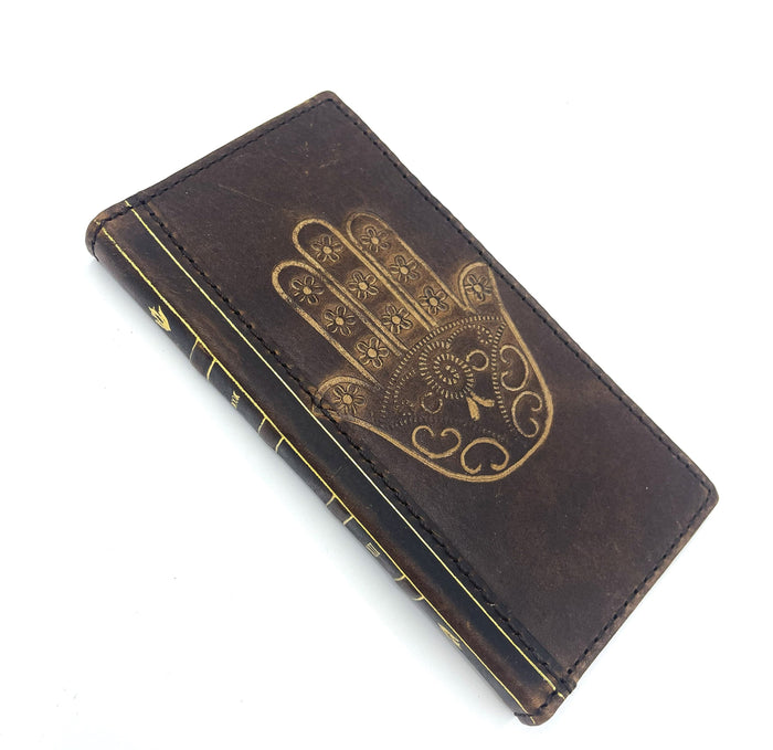 Handmade Leather Galaxy Z Fold Wallet Cover: Hamsa Art Design