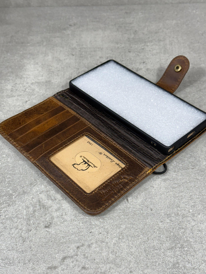 Handmade Leather Galaxy Z Fold Wallet Cover: Paw Stamping Art Design