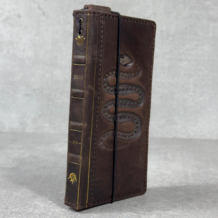Handmade Leather Galaxy Z Fold Wallet Cover: Snake Art Design