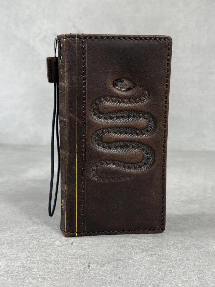 Handmade Leather Galaxy Z Fold Wallet Cover: Snake Art Design