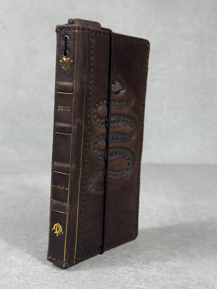Handmade Leather Galaxy Z Fold Wallet Cover: Snake Art Design