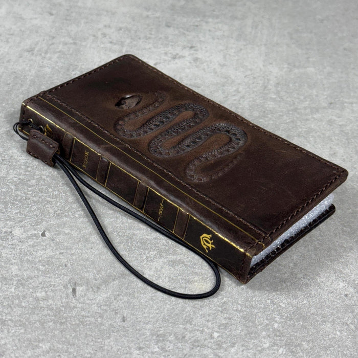 Handmade Leather Galaxy Z Fold Wallet Cover: Snake Art Design