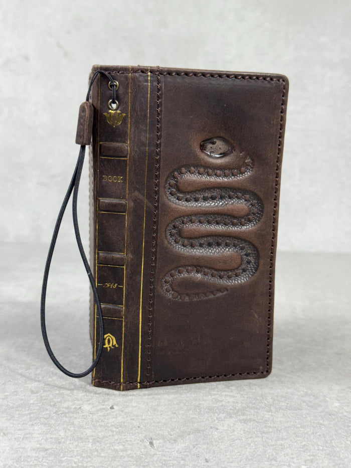 Handmade Leather Galaxy Z Fold Wallet Cover: Snake Art Design