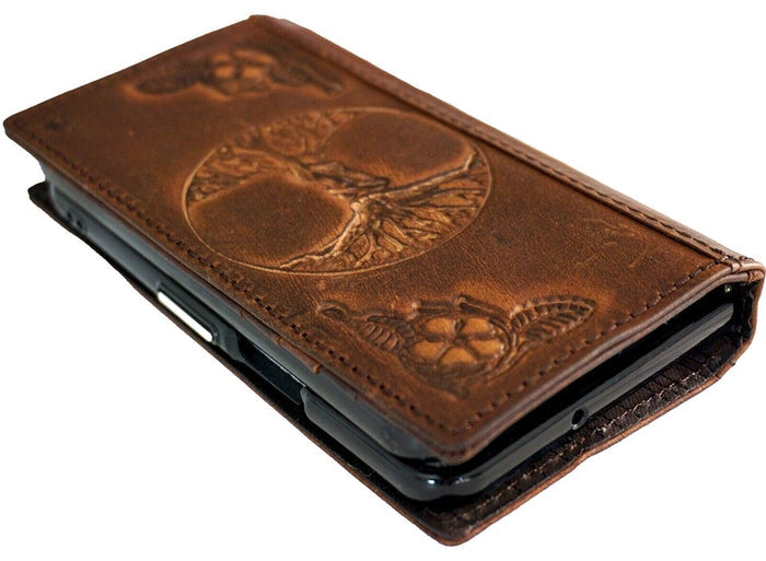 Handmade Leather Google Pixel Wallet Case: Tree of Life Art