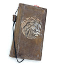 Handmade Leather Google Pixel Wallet Case: Vintage Lion Art Cover