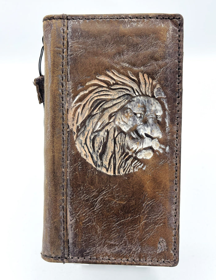 Handmade Leather Google Pixel Wallet Case: Vintage Lion Art Cover
