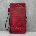Handmade Leather Google Pixel Wallet Case: Vintage Red Art
