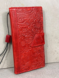 Handmade Leather Google Pixel Wallet Case: Vintage Red Art