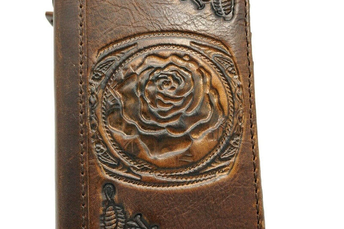 Handmade Leather Google Pixel Wallet Case: Vintage Rose Design