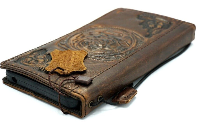 Handmade Leather Google Pixel Wallet Case: Vintage Rose Design