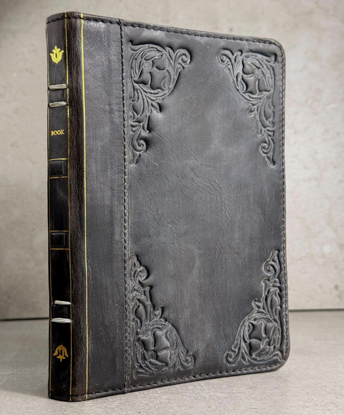 Handmade Leather iPad Cover, Book Style Case with Pen Holder stone polished