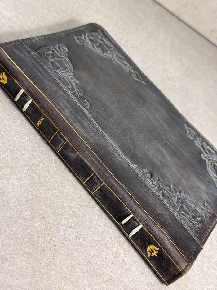 Handmade Leather iPad Cover, Book Style Case with Pen Holder stone polished