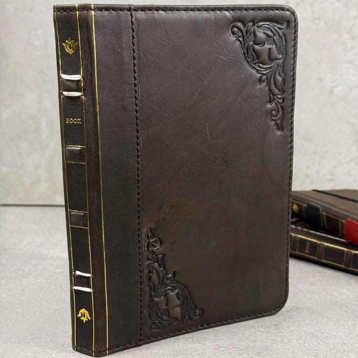 Handmade Leather iPad Cover, Book Style Case with Pen Holder