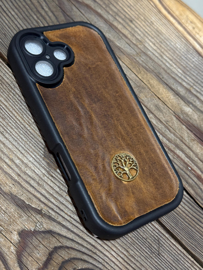 Handmade Leather iPhone Case: Tree of Life Art