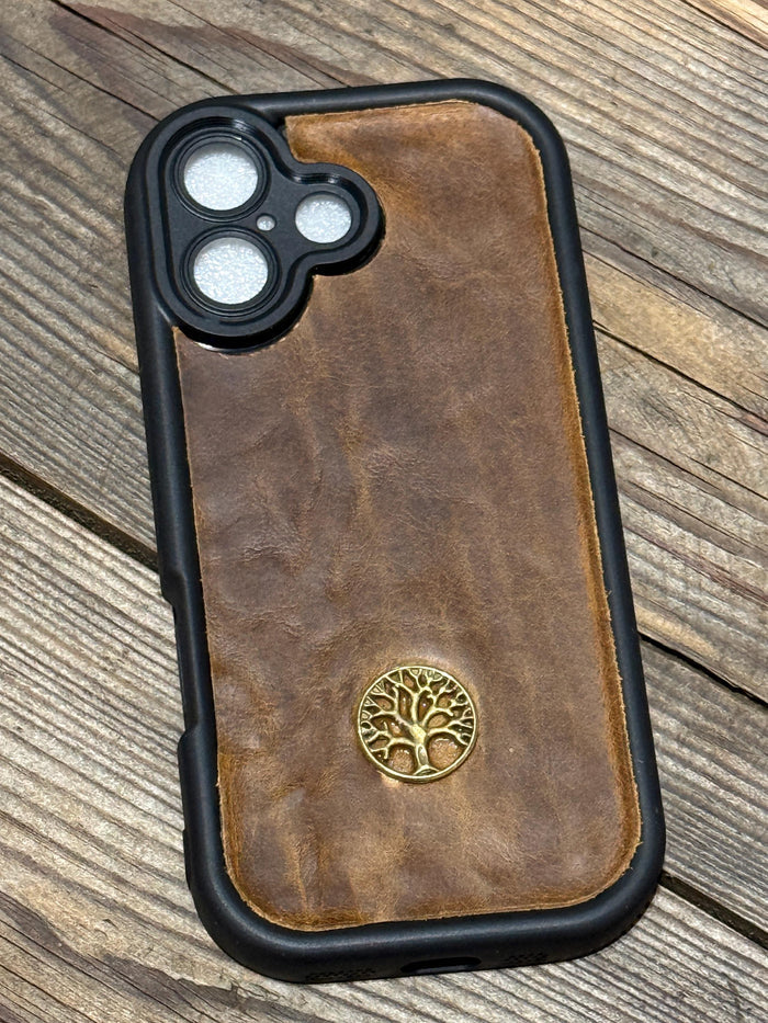 Handmade Leather iPhone Case: Tree of Life Art