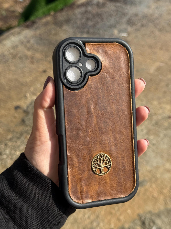 Handmade Leather iPhone Case: Tree of Life Art