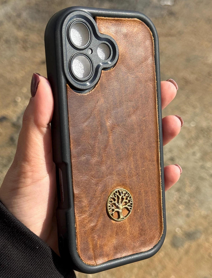 Handmade Leather iPhone Case: Tree of Life Art