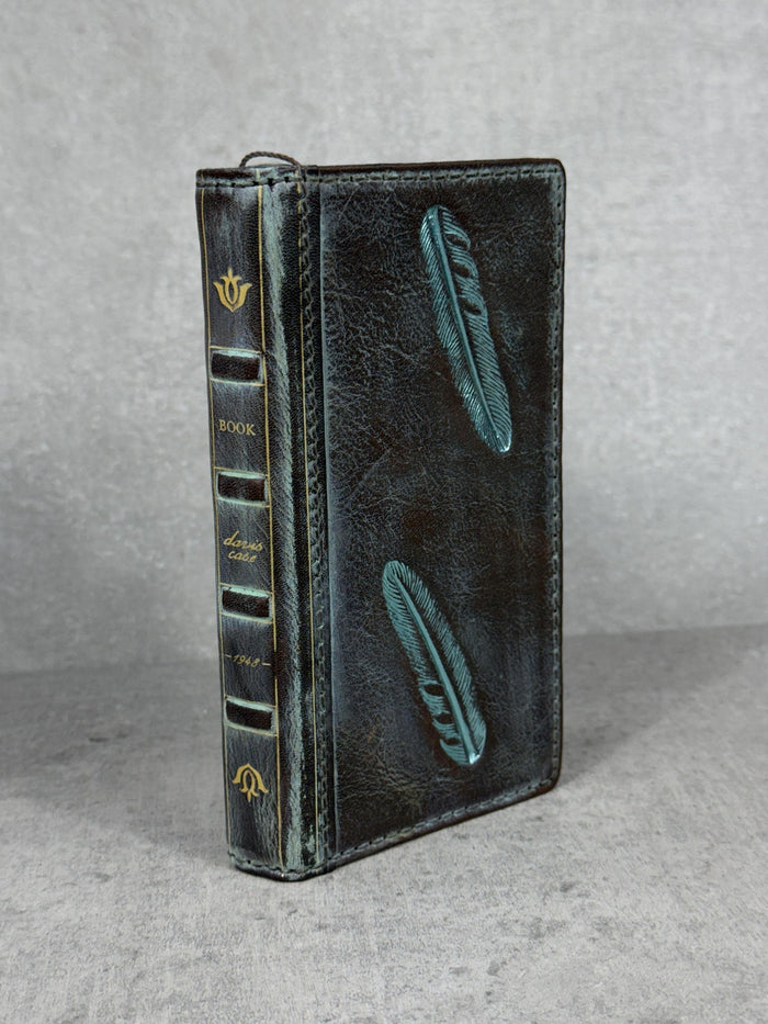 Handmade Leather iPhone Case: Vintage Book Style, Gray Blue