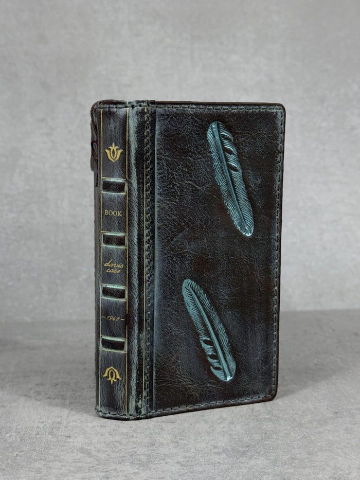 Handmade Leather iPhone Case: Vintage Book Style, Gray Blue