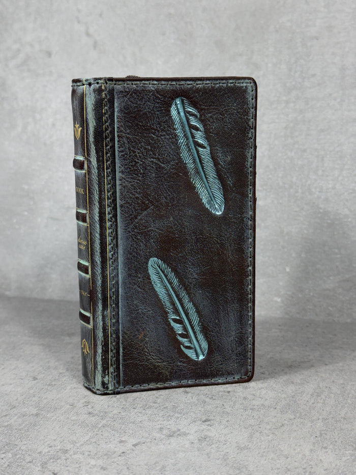 Handmade Leather iPhone Case: Vintage Book Style, Gray Blue