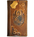 Handmade Leather iPhone Wallet Case: Buddha Stamp Art Book