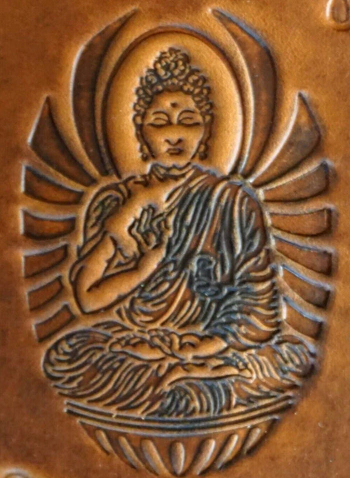 Handmade Leather iPhone Wallet Case: Buddha Stamp Art Book