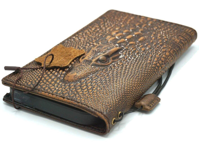 Handmade Leather iPhone Wallet Case: Crocodile Embossed, Card Slots