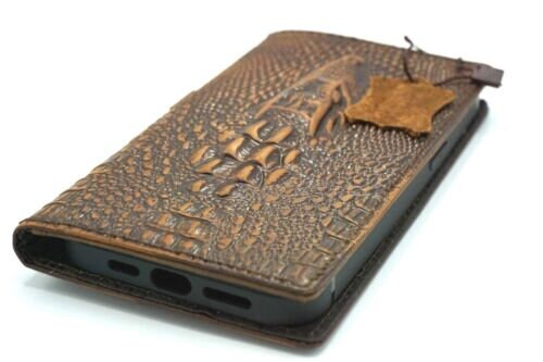 Handmade Leather iPhone Wallet Case: Crocodile Embossed, Card Slots