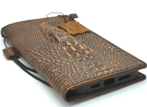 Handmade Leather iPhone Wallet Case: Crocodile Embossed, Card Slots