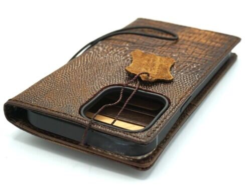 Handmade Leather iPhone Wallet Case: Crocodile Embossed, Card Slots