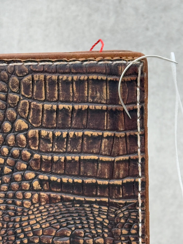 Handmade Leather iPhone Wallet Case: Crocodile Print, Card Slots