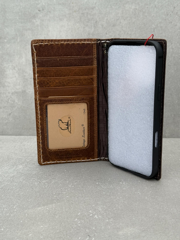 Handmade Leather iPhone Wallet Case: Crocodile Print, Card Slots