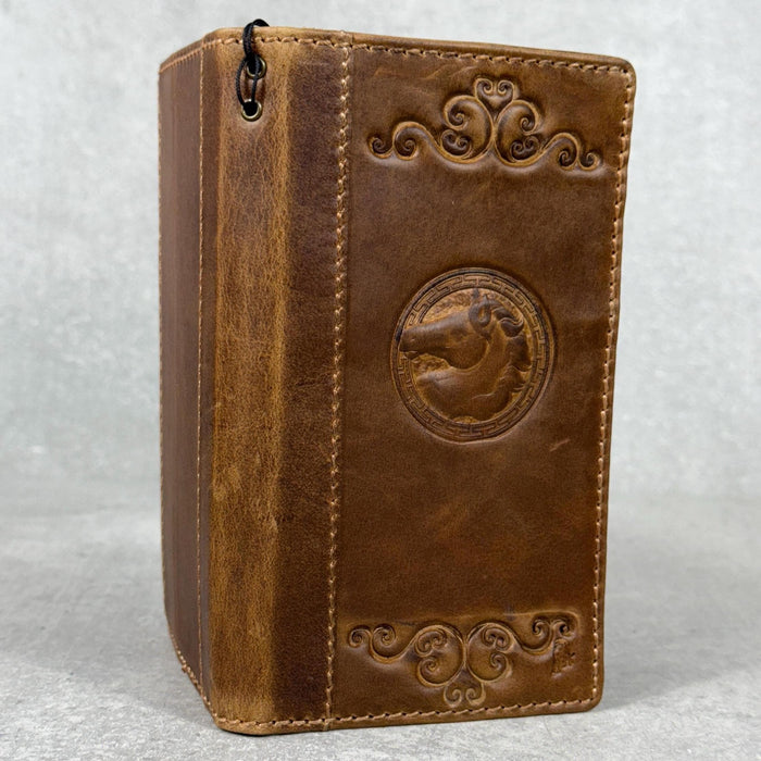 Handmade Leather iPhone Wallet Case: Embossed Art Design