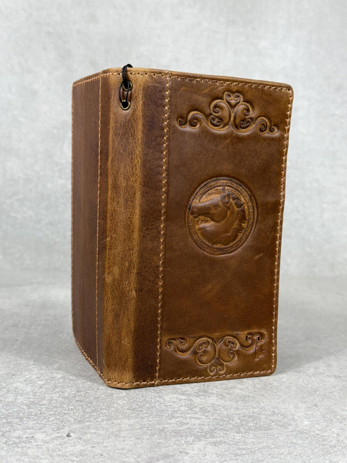 Handmade Leather iPhone Wallet Case: Embossed Art Design