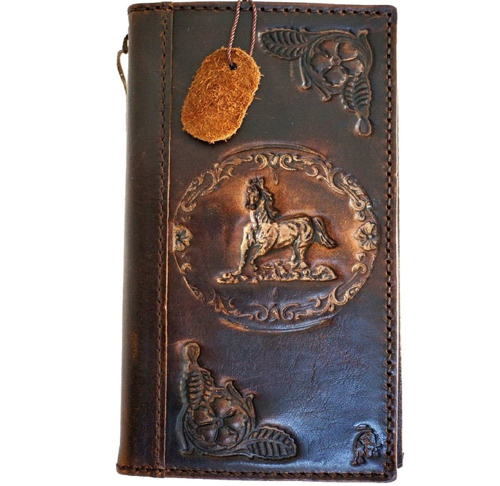Handmade Leather iPhone Wallet Case: Horse Stamp, Vintage Style