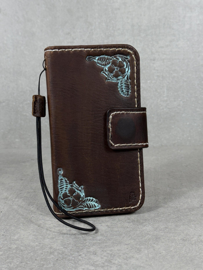 Handmade Leather iPhone Wallet Case: Removable Book Design