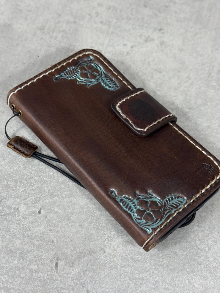 Handmade Leather iPhone Wallet Case: Removable Book Design