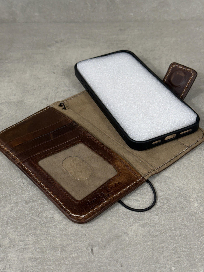 Handmade Leather iPhone Wallet Case: Removable Book Design