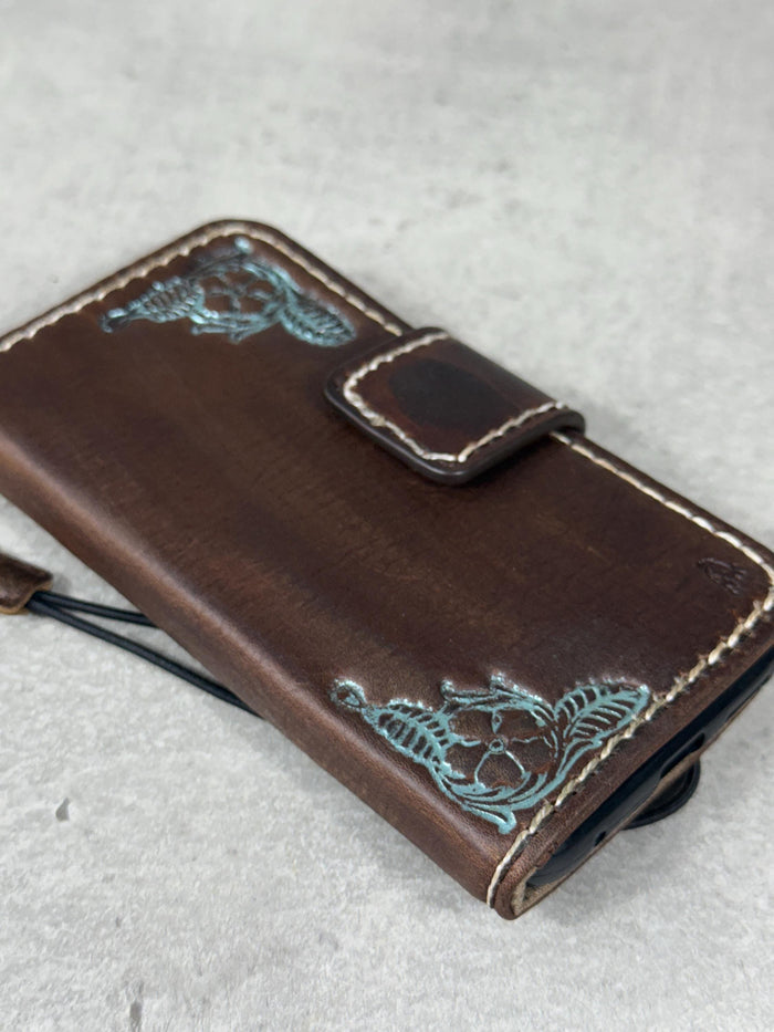 Handmade Leather iPhone Wallet Case: Removable Book Design