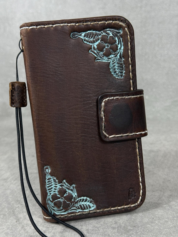 Handmade Leather iPhone Wallet Case: Removable Book Design