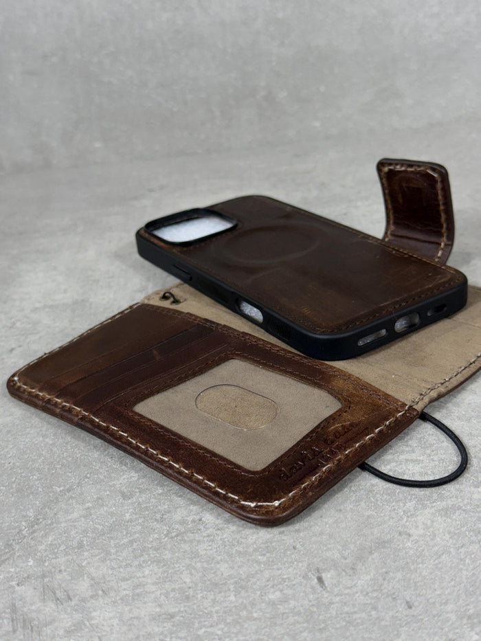 Handmade Leather iPhone Wallet Case: Removable Book Design