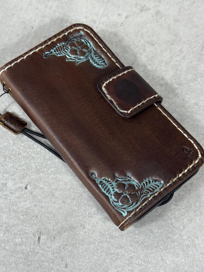 Handmade Leather iPhone Wallet Case: Removable Book Design