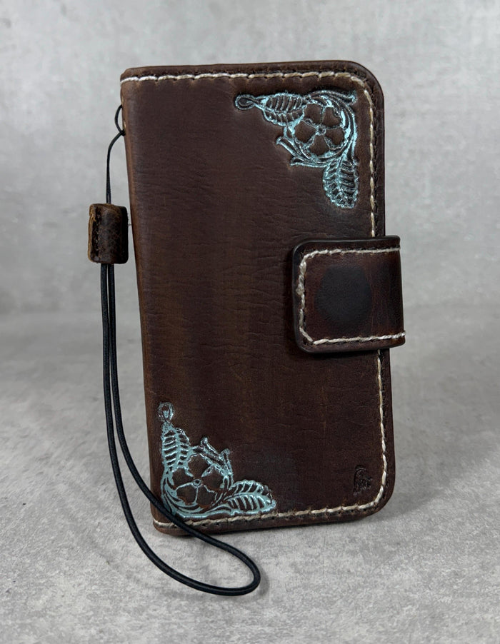 Handmade Leather iPhone Wallet Case: Removable Book Design
