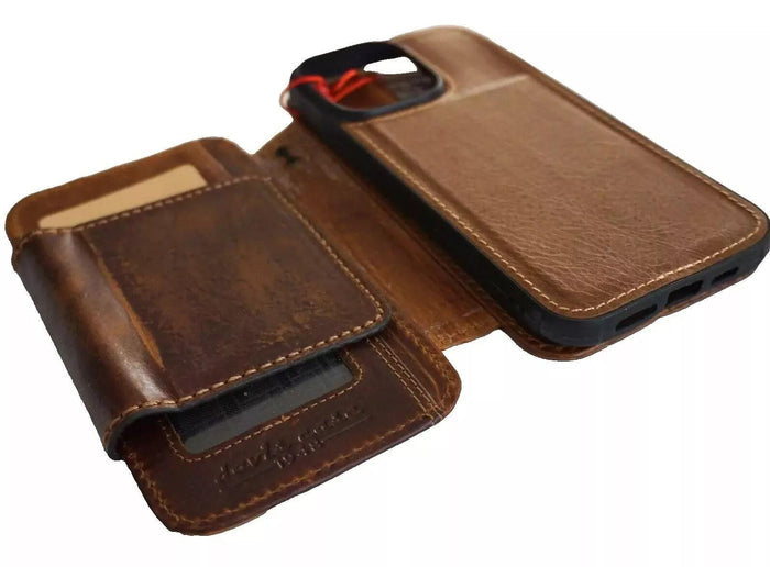 Handmade Leather iPhone Wallet Case: Removable Card Slots