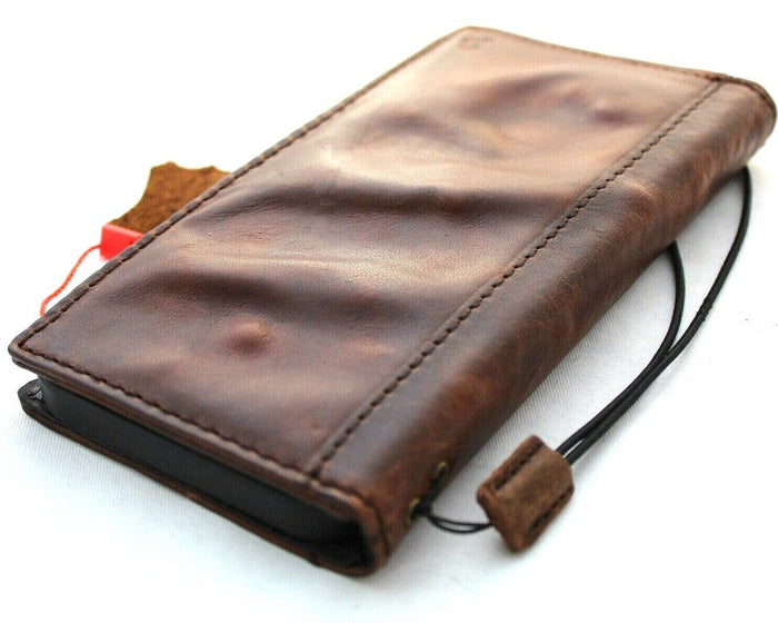 Handmade Leather iPhone Wallet Case: Retro Book Cover with Card Slots