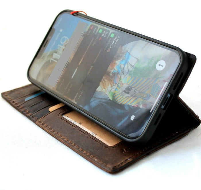 Handmade Leather iPhone Wallet Case: Retro Book Cover with Card Slots