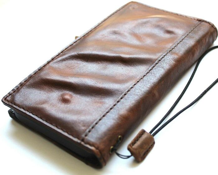 Handmade Leather iPhone Wallet Case: Retro Book Cover with Card Slots