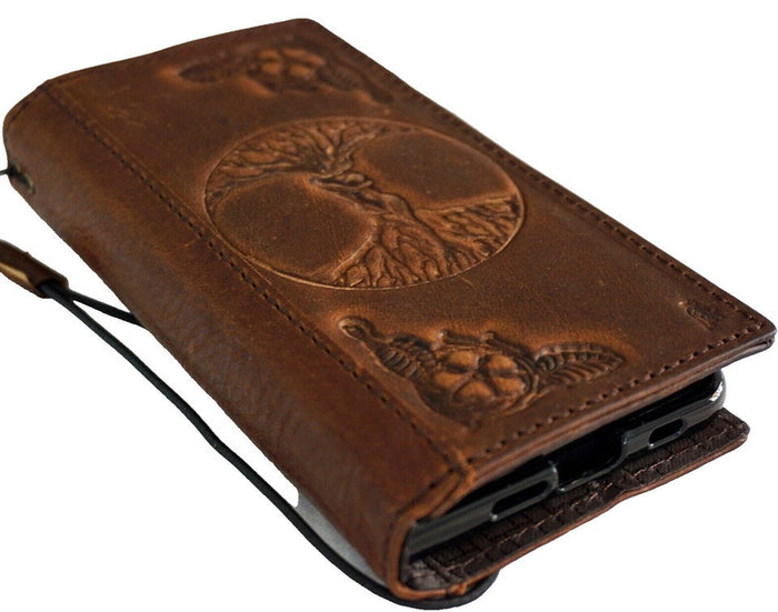 Handmade Leather iPhone Wallet Case: Tree of Life Art