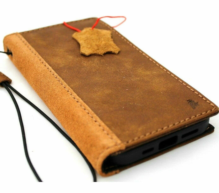 Handmade Leather iPhone Wallet Case: Vintage Book Cover with Card Slots