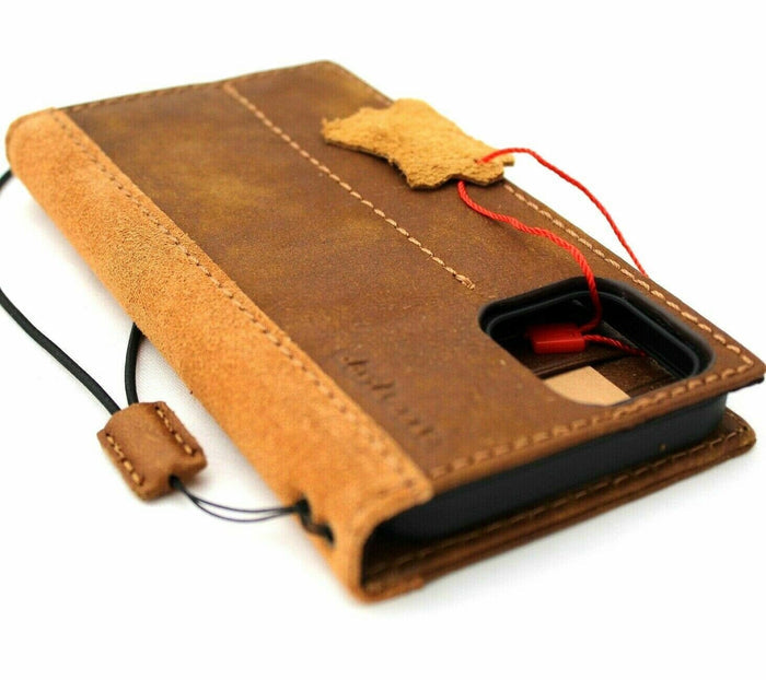 Handmade Leather iPhone Wallet Case: Vintage Book Cover with Card Slots